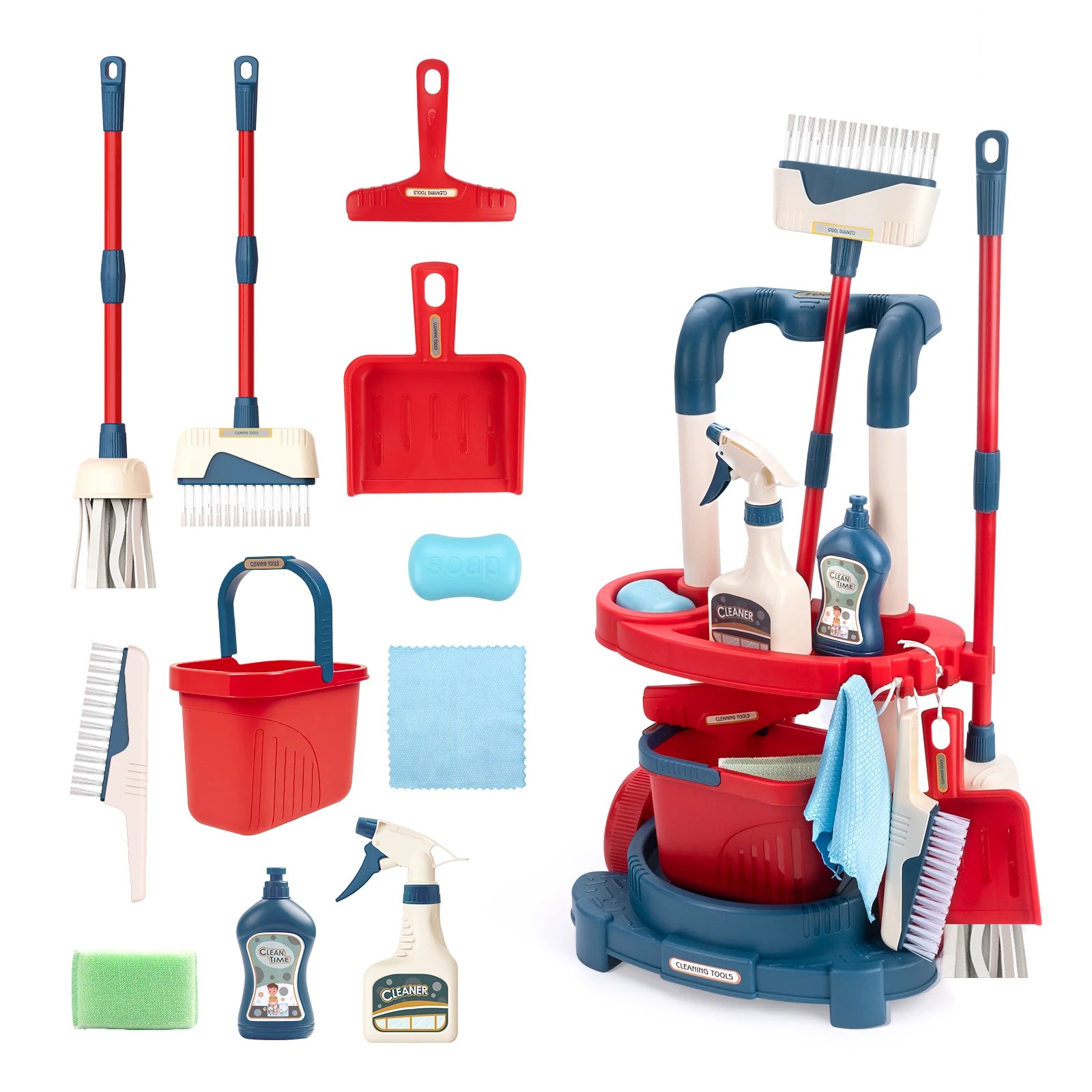 12Pcs/Set Kids Cleaning Set Housework Supplies Kit with Dustpan Broom Bucket Mop Cleaning Set Play House Toys for Boys & Girls