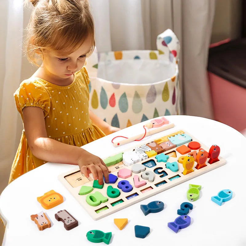 Toddler Montessori Toys Shape & Number Matching,Fishing Game,Animal Puzzleto Exercise Fine Motor Skills for Boys and Girlsl