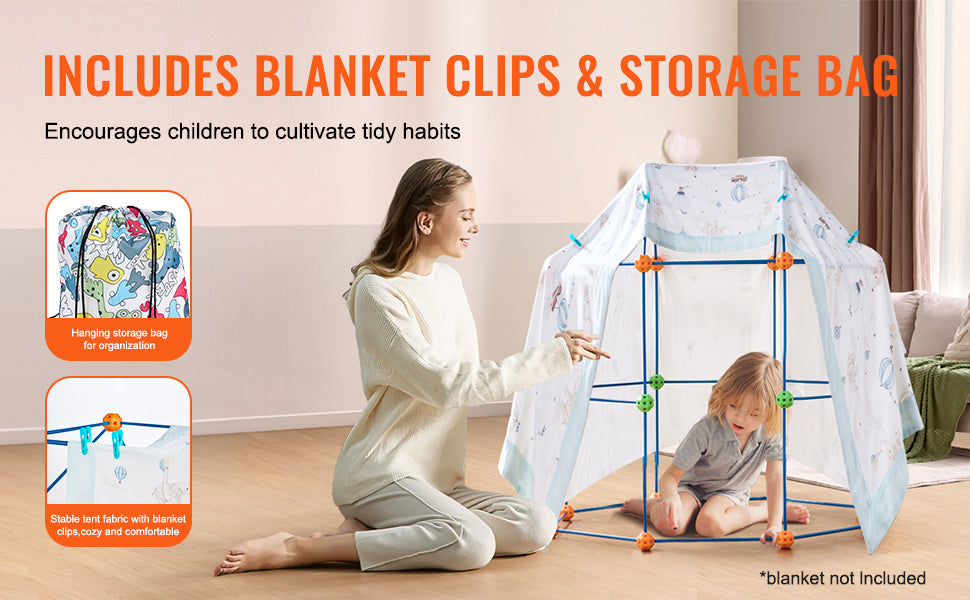 SucceBuy Fort Building Blocks Kids Creative Indoor Play Tent Brick Kit with 80 Rods 40 Balls for DIY Educational Castle Toys