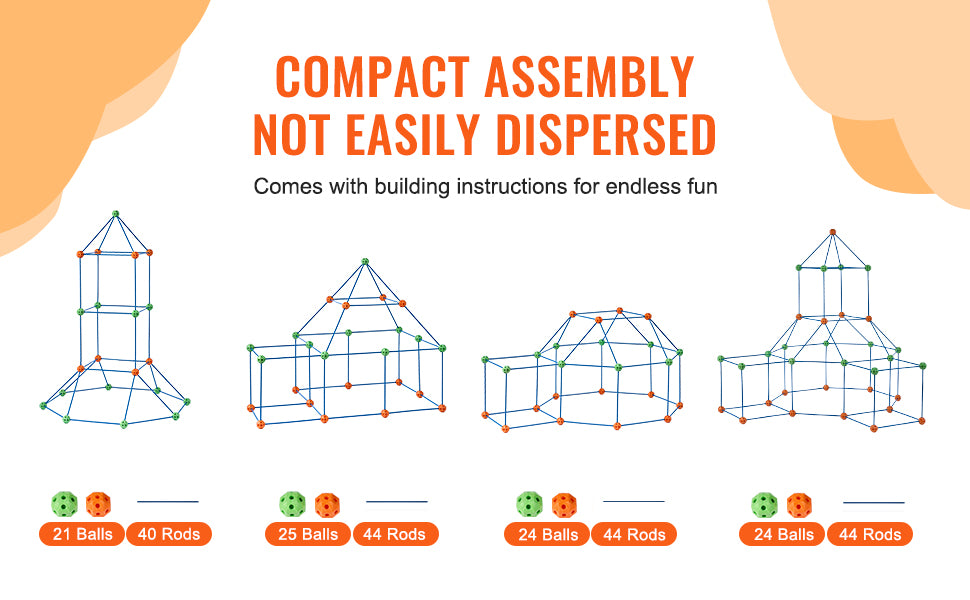 SucceBuy Fort Building Blocks Kids Creative Indoor Play Tent Brick Kit with 80 Rods 40 Balls for DIY Educational Castle Toys