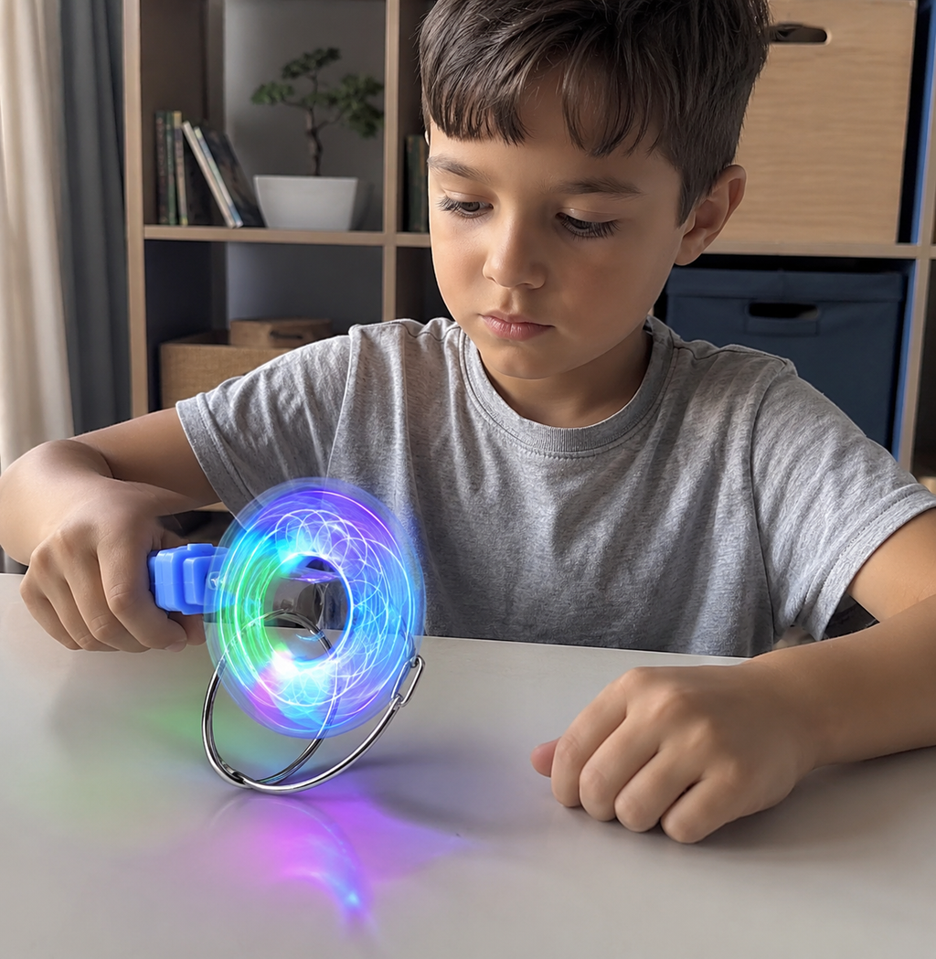 Led Magic Magnetic Orbit Spinning Top Toy Creative Hand Cranked Color Luminous Colorful Gyroscope Rotating Handle Child Classic