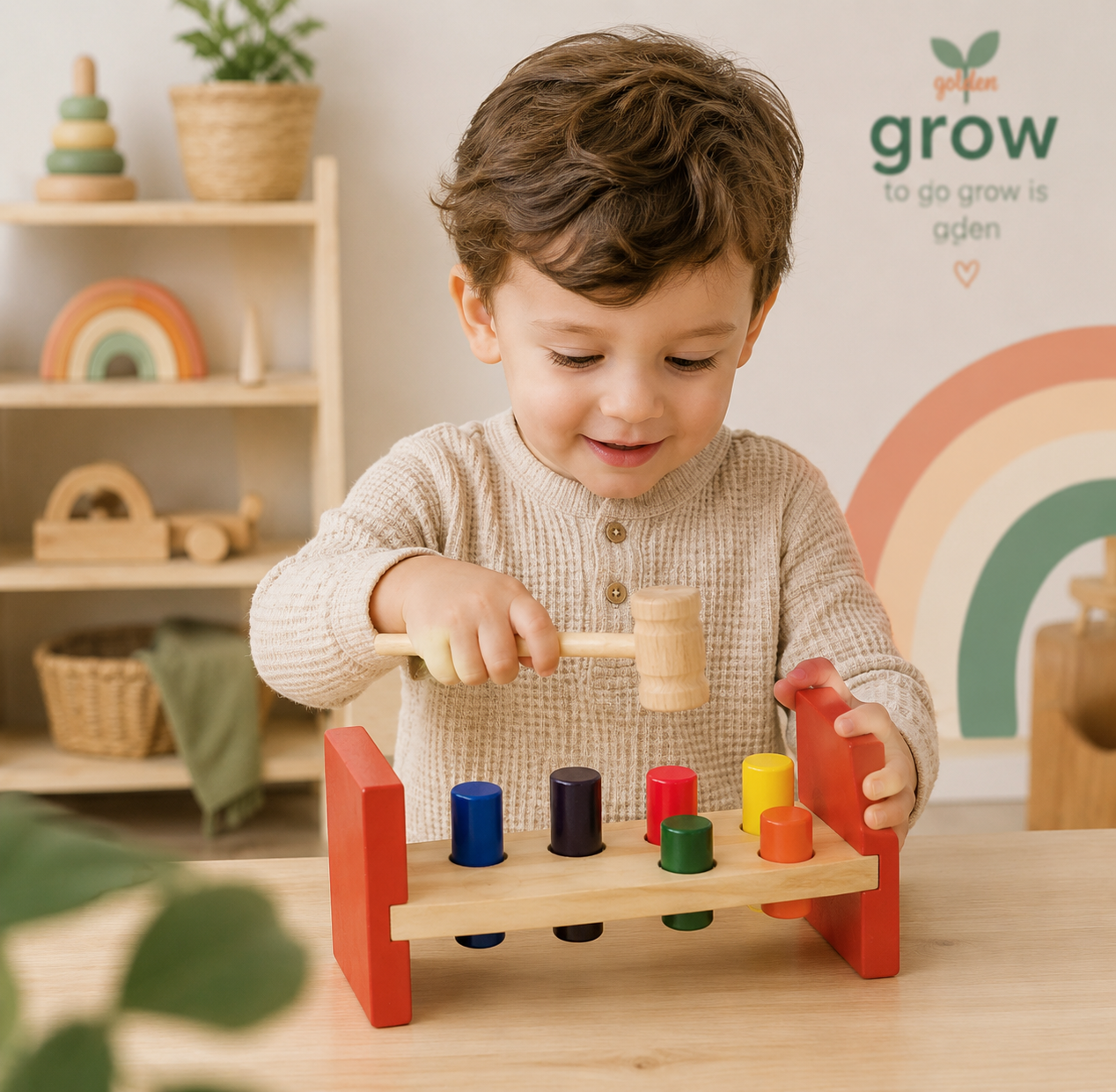Montessori Wooden Hammering Toy - Develop Fine Motor Skills & Educational Fun for Toddlers